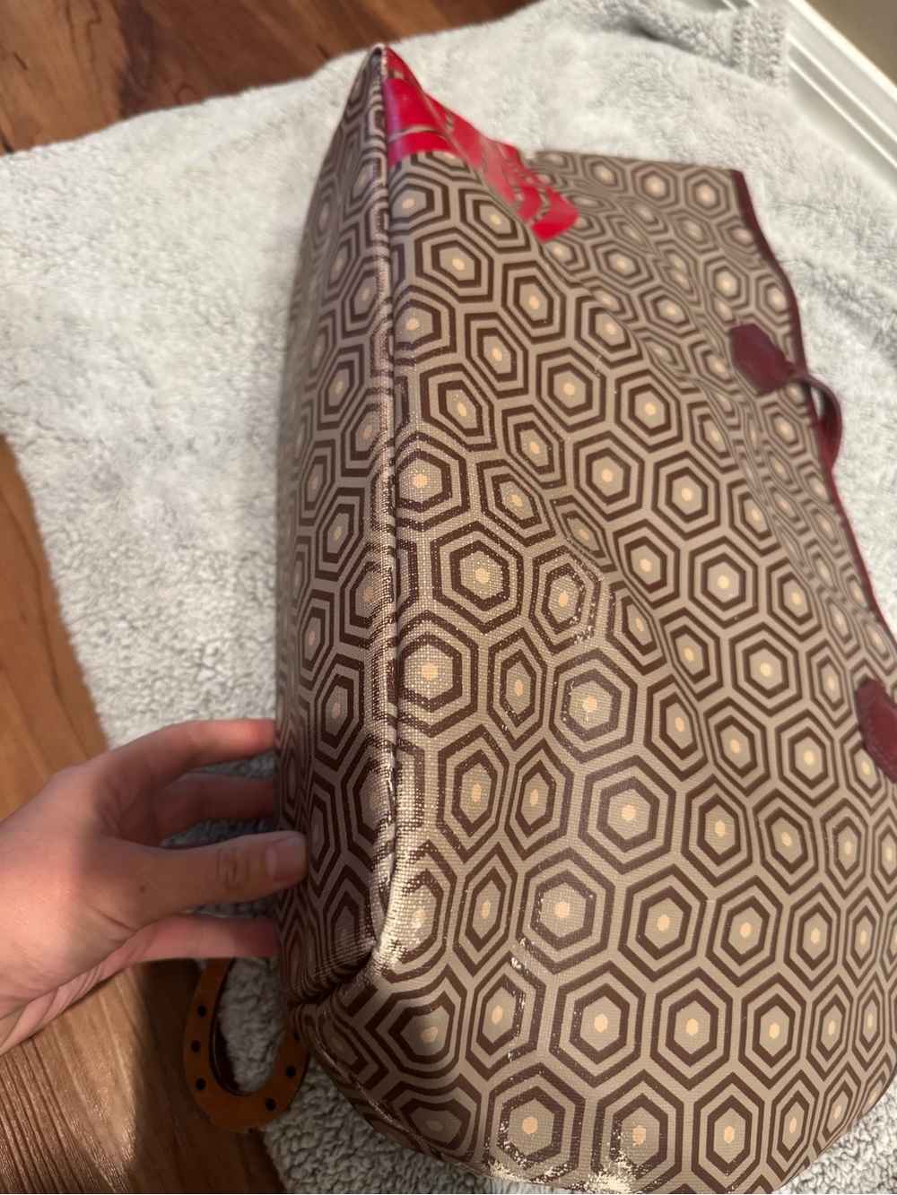 Jonathan Adler Geometric Tote with Red Floral Motif and Burgundy Trim - Picture 7 of 12